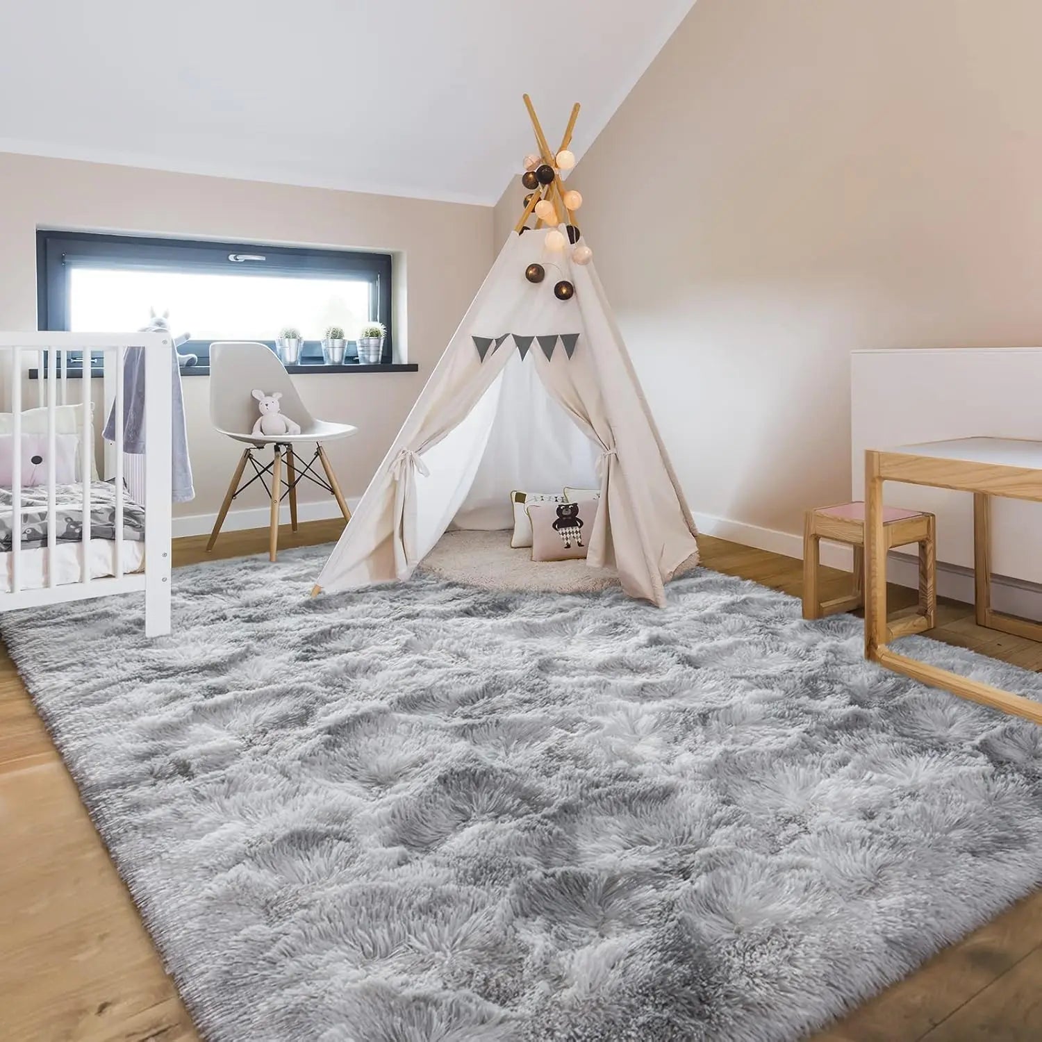 Dyed Plush Fluffy Rug - Soft Anti-Slip Carpet for Living Room & Kids Room
